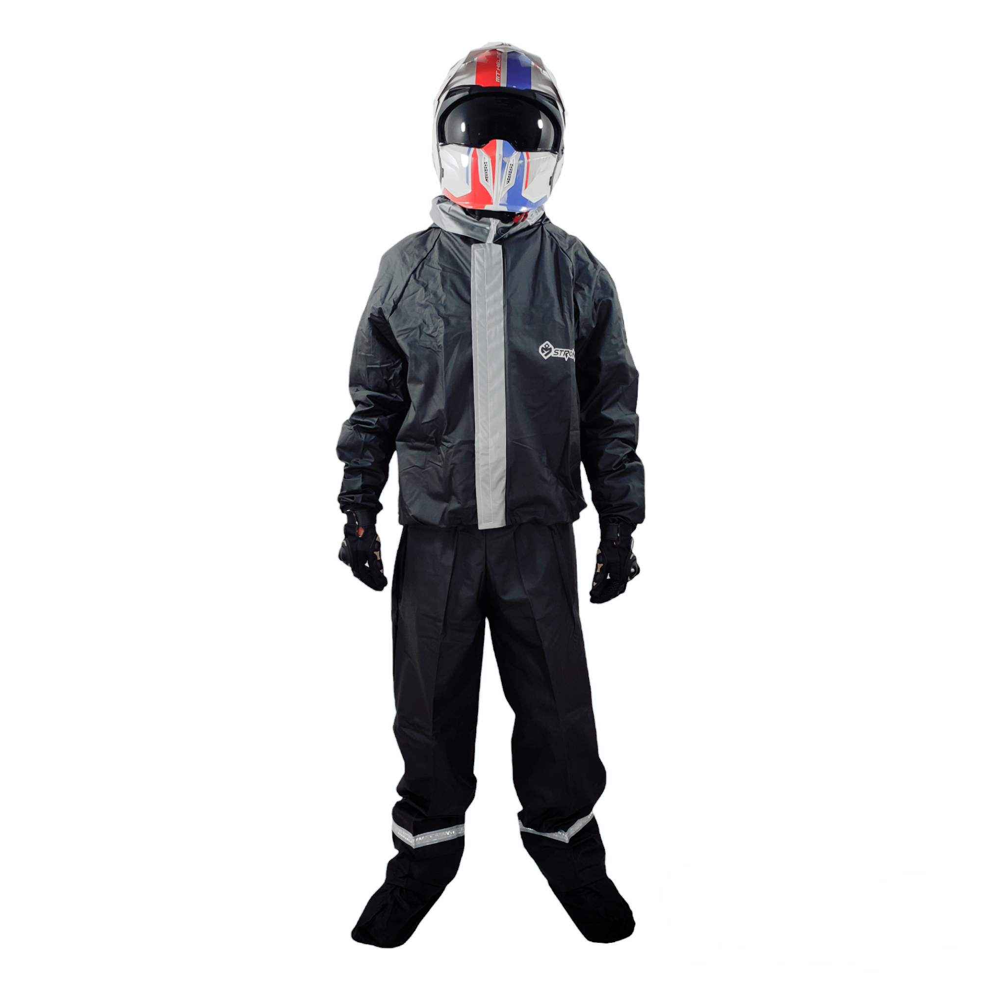 TRAJE 100% IMPERMEABLE STRONGER GRIS / NEGRO REFLECTIVO MAS ZAPATONES GRATIS